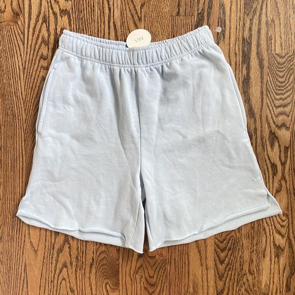 NWT NIA Mid Rise Terry Fleece Shorts Women Medium Sky Blue Elastic Drawstring - Picture 1 of 10